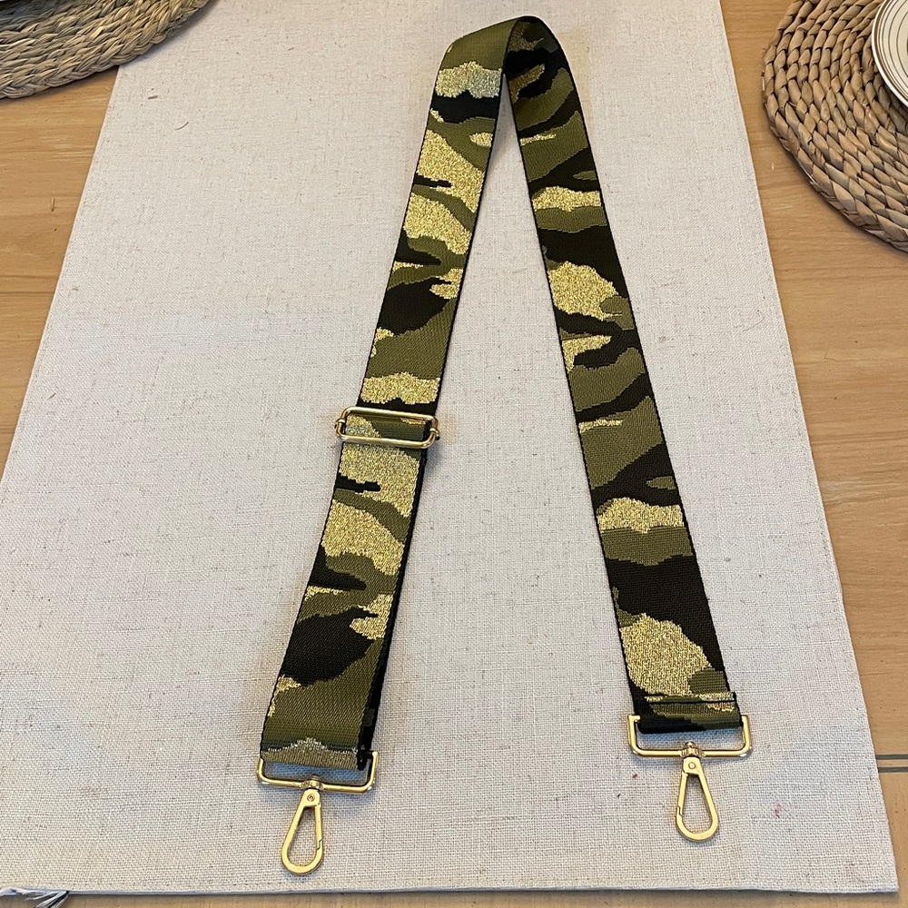 Bag Wide Adjustable Strap Shoulder Strap,Gold Green Black Camo Print.
